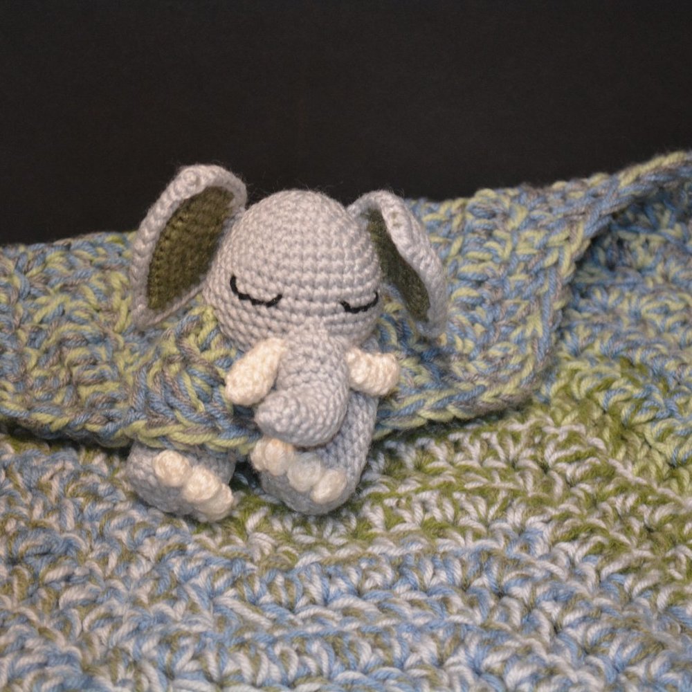 Handmade Crochet Knit Elephant Baby Lovey Blanket gray security plush toy